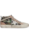 GOLDEN GOOSE MID STAR DISTRESSED CAMOUFLAGE-PRINT LEATHER AND SUEDE SNEAKERS
