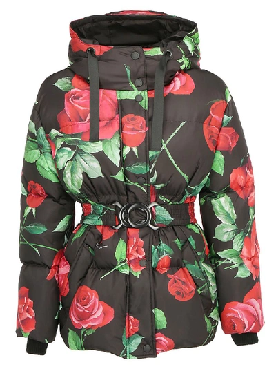 Dolce & Gabbana Floral Print Hooded Jacket In Black