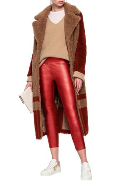 Sprwmn Cropped Metallic Leather Leggings In Red