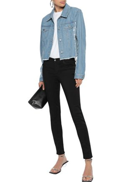 J Brand Cyra Cropped Organza-trimmed Denim Jacket In Light Denim