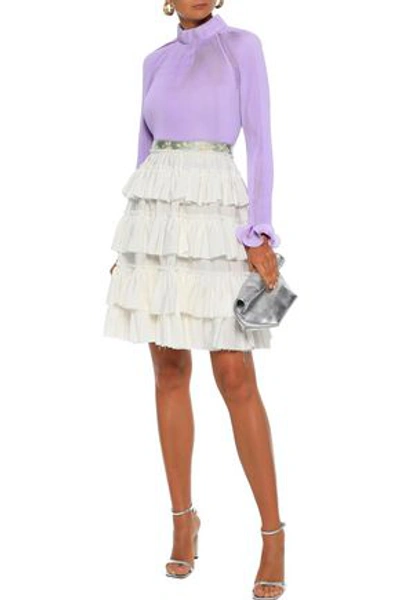 Brock Collection Woman Brocade-trimmed Ruffled Silk-blend Gauze Mini Skirt Off-white