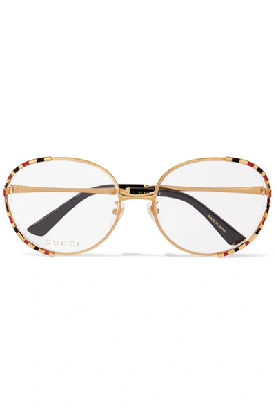 Gucci Fork Square-frame Gold-tone And Enamel Optical Glasses