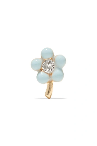 Alison Lou Tiny Flower 14-karat Gold, Enamel And Diamond Earring