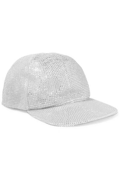Off-white Crystal-embellished Lamé Cap In Silver