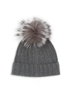 AMICALE FOX FUR POM-POM CASHMERE BEANIE,0400011202832