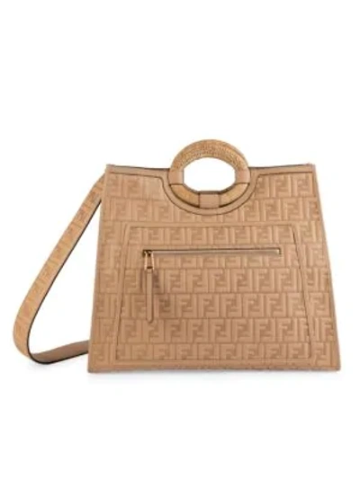 Fendi Runaway Embossed Leather Shopper In Beige