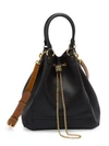 FENDI WOMEN'S KARLIGRAPHY CHAIN LEATHER BUCKET BAG,0400011790083