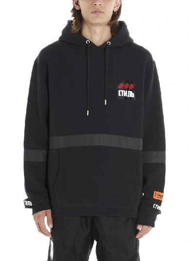 Heron Preston Reflective Logo-print Cotton Hooded Sweatshirt In Black