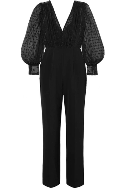 Saloni Bernadette Cady And Embroidered Tulle Jumpsuit In Black