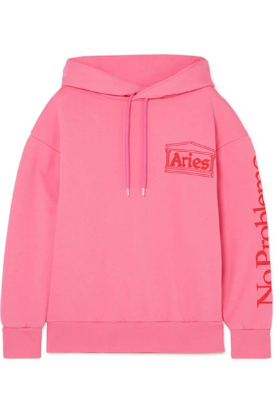 Aries Printed Cotton-jersey Hoodie In Pink
