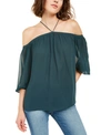 1.state Off The Shoulder Sheer Chiffon Blouse In Pine