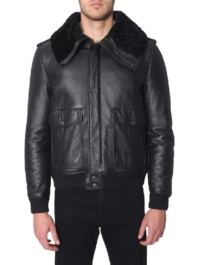 Saint Laurent Shearling Collar Detail Jacket In Black