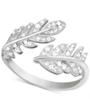 ESSENTIALS CUBIC ZIRCONIA LEAF OPEN SILVER PLATE RING