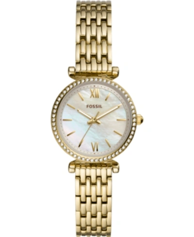 Fossil Women's Carlie Mini Gold-tone Stainless Steel Bracelet Watch 28mm In Gold/ White/ Gold