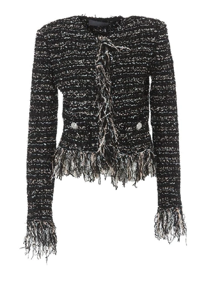 Balmain Fringed Tweed Jacket In Multi