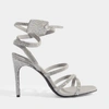 OFF-WHITE Crystal Satin Zip Tie Sandals in Metallic Leather