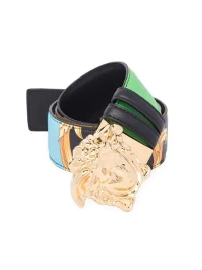Versace Barocco Print Reversible Leather Belt With Medusa Buckle In Multicolor