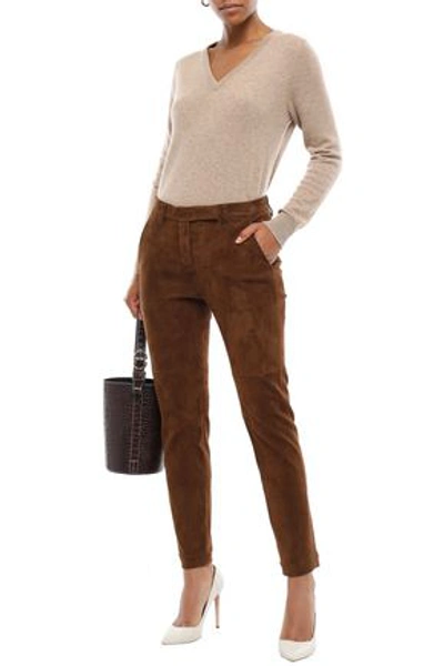 Brunello Cucinelli Woman Suede Straight-leg Leather Pants Brown