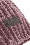 BRUNELLO CUCINELLI BRUNELLO CUCINELLI WOMAN BEAD-EMBELLISHED RIBBED CASHMERE-BLEND BEANIE LAVENDER,3074457345620675391