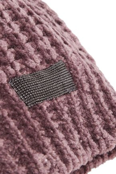 Brunello Cucinelli Woman Bead-embellished Ribbed Cashmere-blend Beanie Lavender