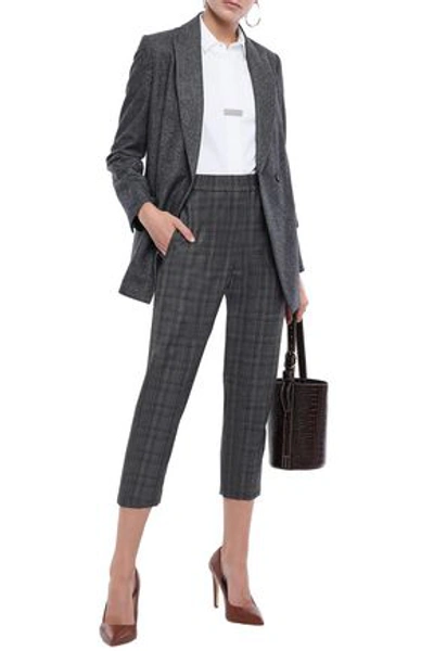 Brunello Cucinelli Woman Cropped Prince Of Wales Checked Wool Tapered Pants Dark Gray