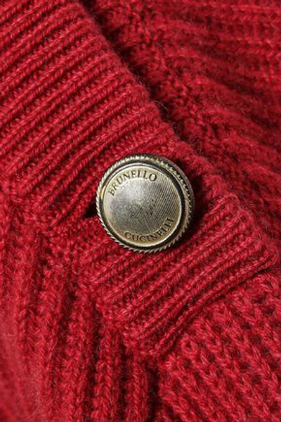 Brunello Cucinelli Woman Button-detailed Ribbed Cashmere Sweater Tomato Red