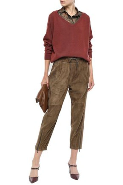 Brunello Cucinelli Woman Layered Bead-embellished Cashmere And Silk-blend Sweater Merlot