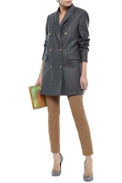 Brunello Cucinelli Woman Double-breasted Metallic Wool-blend Coat Anthracite