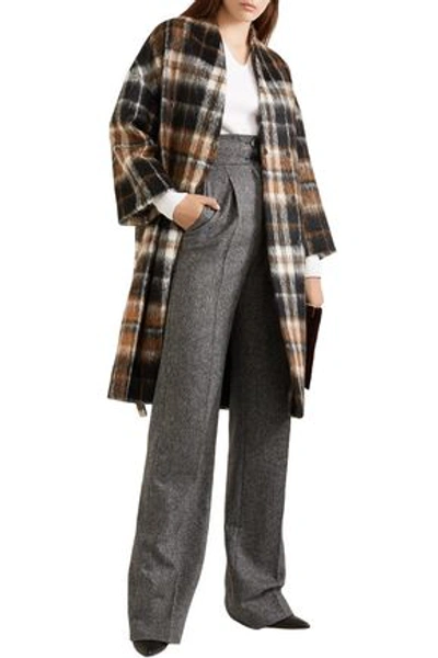 Brunello Cucinelli Woman Embellished Checked Alpaca And Wool-blend Coat Brown