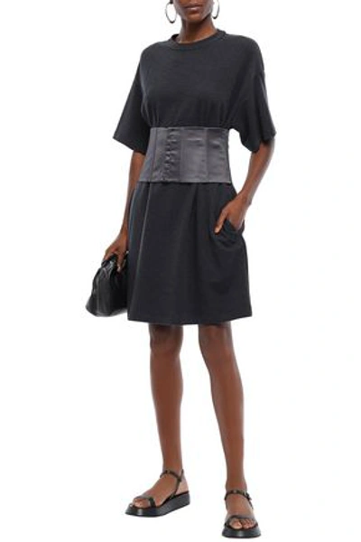 Brunello Cucinelli Belted French Cotton-blend Terry Mini Dress In Anthracite
