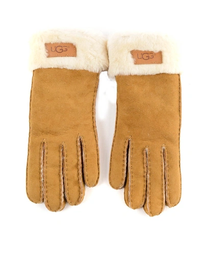 Ugg Turn Cuff Water Repellent Shearling Gloves In Brown