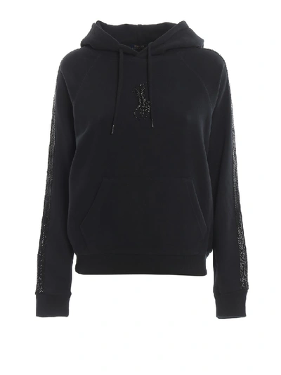 Polo Ralph Lauren Beaded Polo Logo Hoodie In Black