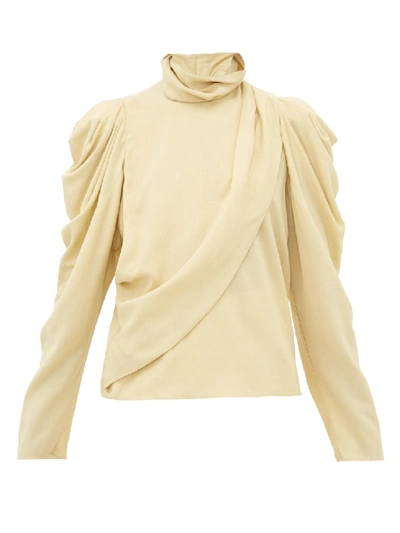 Lemaire Draped High-neck Crepe Blouse In 233 Straw