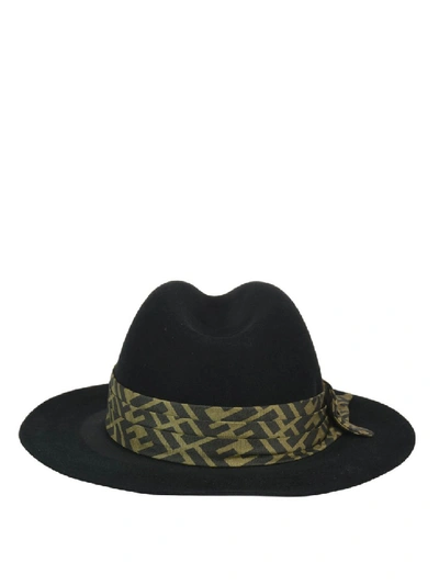 Fendi Silk Ribbon Felt Fedora Hat In Black