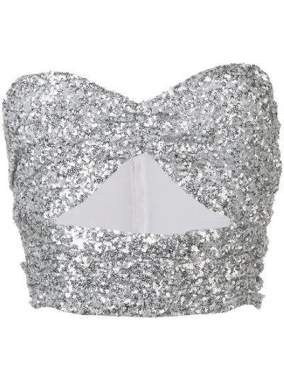 Attico Strapless Cutout Sequined Top In Silver