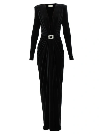 Alexandre Vauthier Plunge-neck Buckled Velvet Wrap Dress In Black