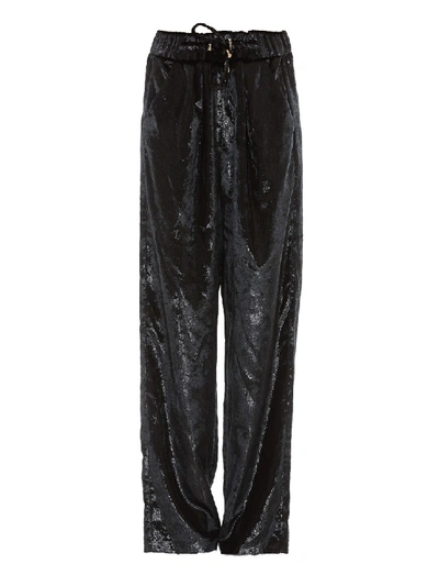 Balmain Shimmering Palazzo Trousers In Black