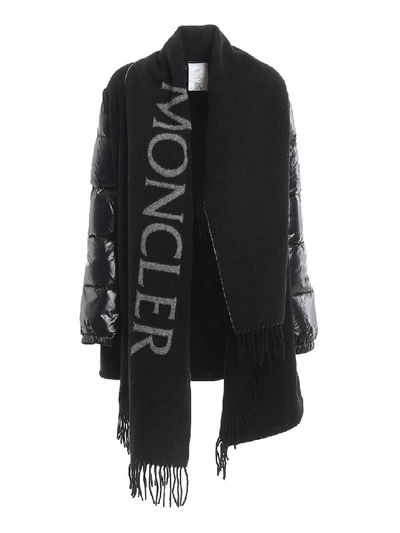 Moncler Cape With Duvet Sleeves And Fringe In Black