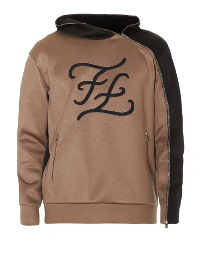 Fendi Karligrafy Logo Two-tone Sweatshirt In Brown