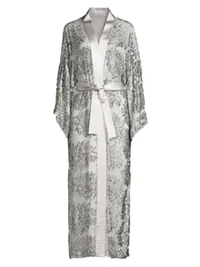 Fleur Du Mal Embellished Kimono-sleeve Robe In Platinum