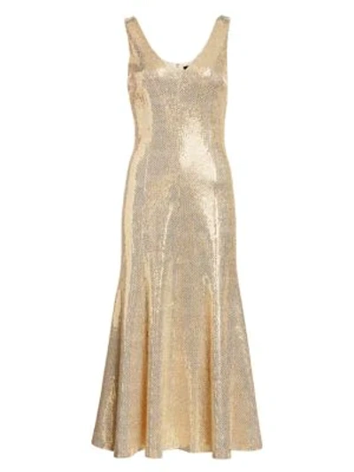 St John Evening Paillette Shimmer Knit Dress In Gold