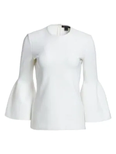 St John Sculptural Milano Knit Bell Sleeve Top In White