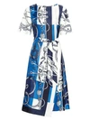 ST JOHN Mariner Scarf-Print Belted Silk Twill Midi Dress
