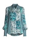 Elie Tahari Beck Mixed Print Button-down Silk Shirt In Ice Cap Multi