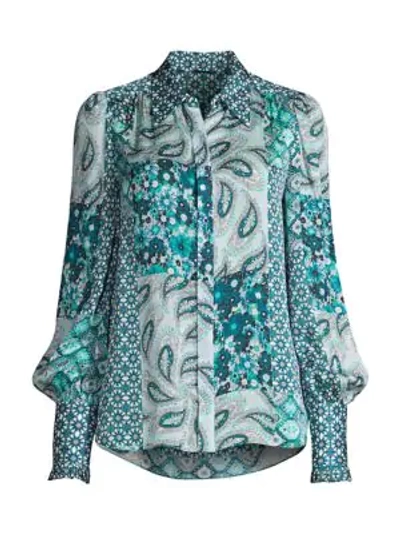 Elie Tahari Beck Mixed Print Button-down Silk Shirt In Ice Cap Multi