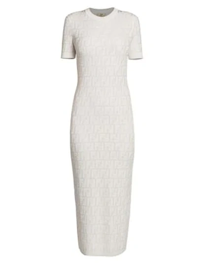 Fendi Ff Logo Knit Midi Dress In White