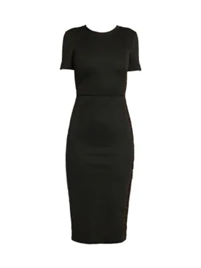 Fendi Logo Trim Pique Jersey Sheath Dress In Black