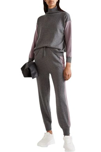 Agnona Two-tone Cashmere Track Pants In Dark Gray