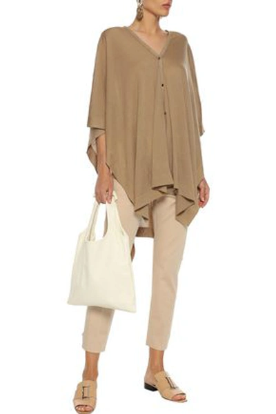 Agnona Suede-trimmed Cashmere Poncho In Camel