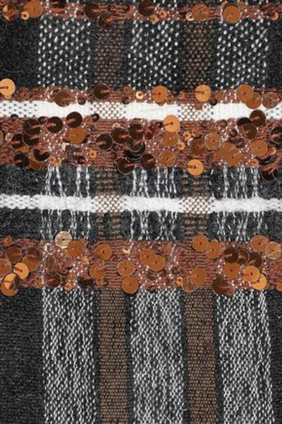 Brunello Cucinelli Woman Fringed Sequin-embellished Checked Jacquard Scarf Copper